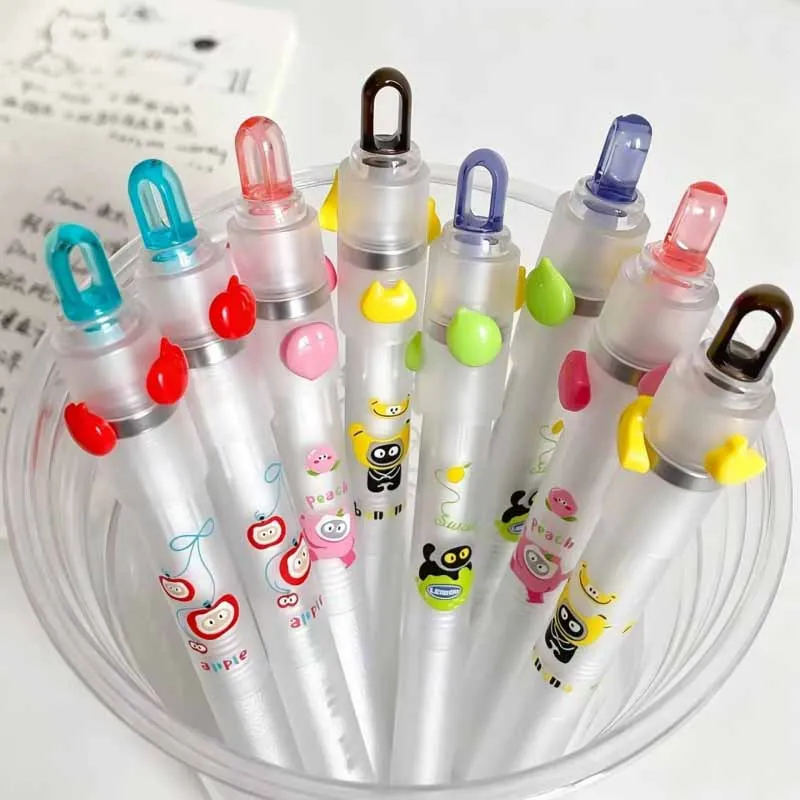 24pcs/lot Creative Fruit Cat Rotatable Gel Pen Cute 0.5mm Black Ink Signature Pens Promotional Gift Office School Supplies