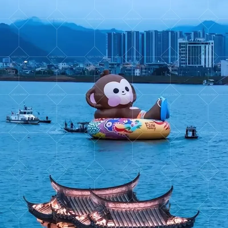 Cute Smiling Monkey Ride-On Inflatable Pool Float Yellow Colorful Design Kids Swimming Ring for Beach Advertising Inflatables
