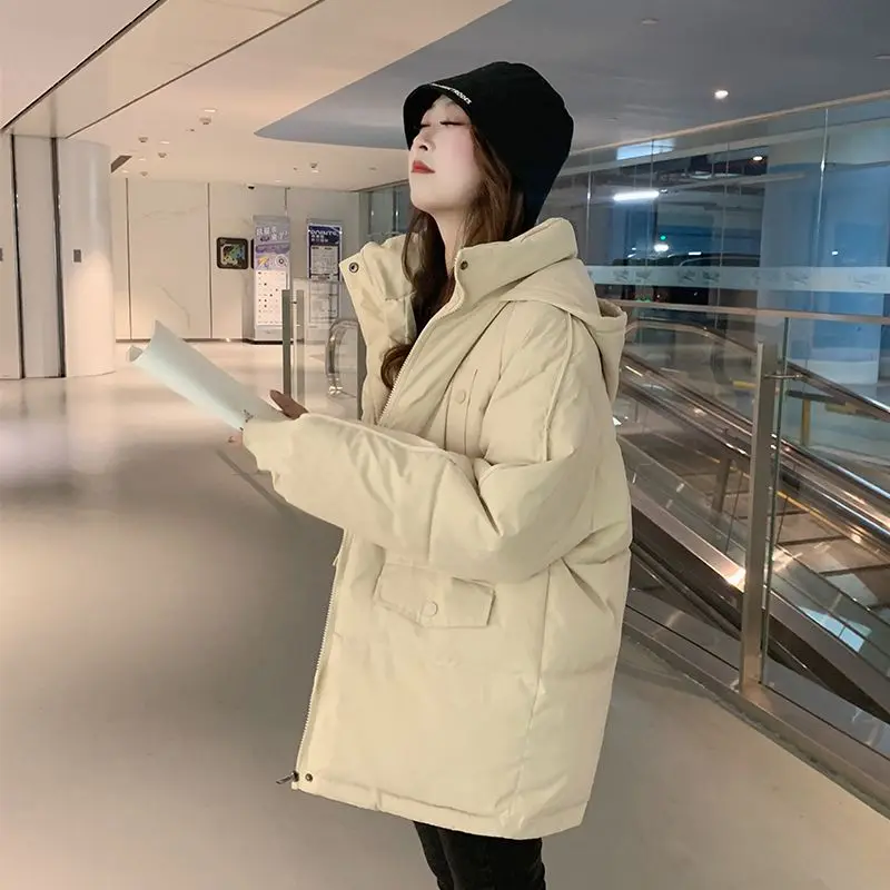 Style Winter Jackets for Women 2024 Korean Loose Stand Collar Warm Parkas Cotton Padded Jacket Black White Coats P36