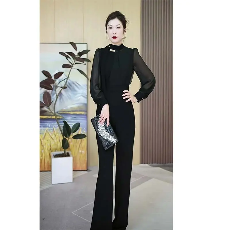 

Faionable Bla-Piece Suit Spring Autumn Women's Casual Sle Long Sve Straight Leg Pants High Waist Wide Leg Pants
