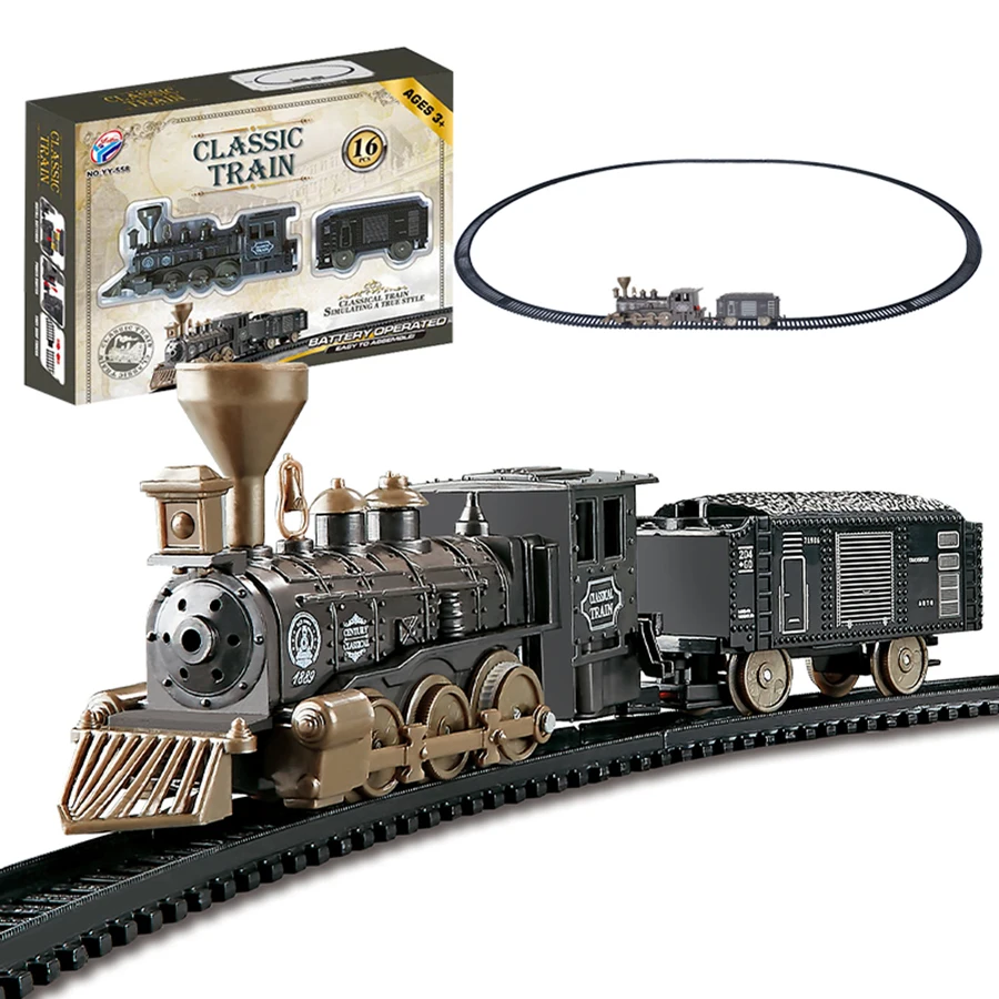 Vero treno classico elettrico Puzzle fai-da-te assemblaggio modello di treno da pista auto giocattolo per bambini