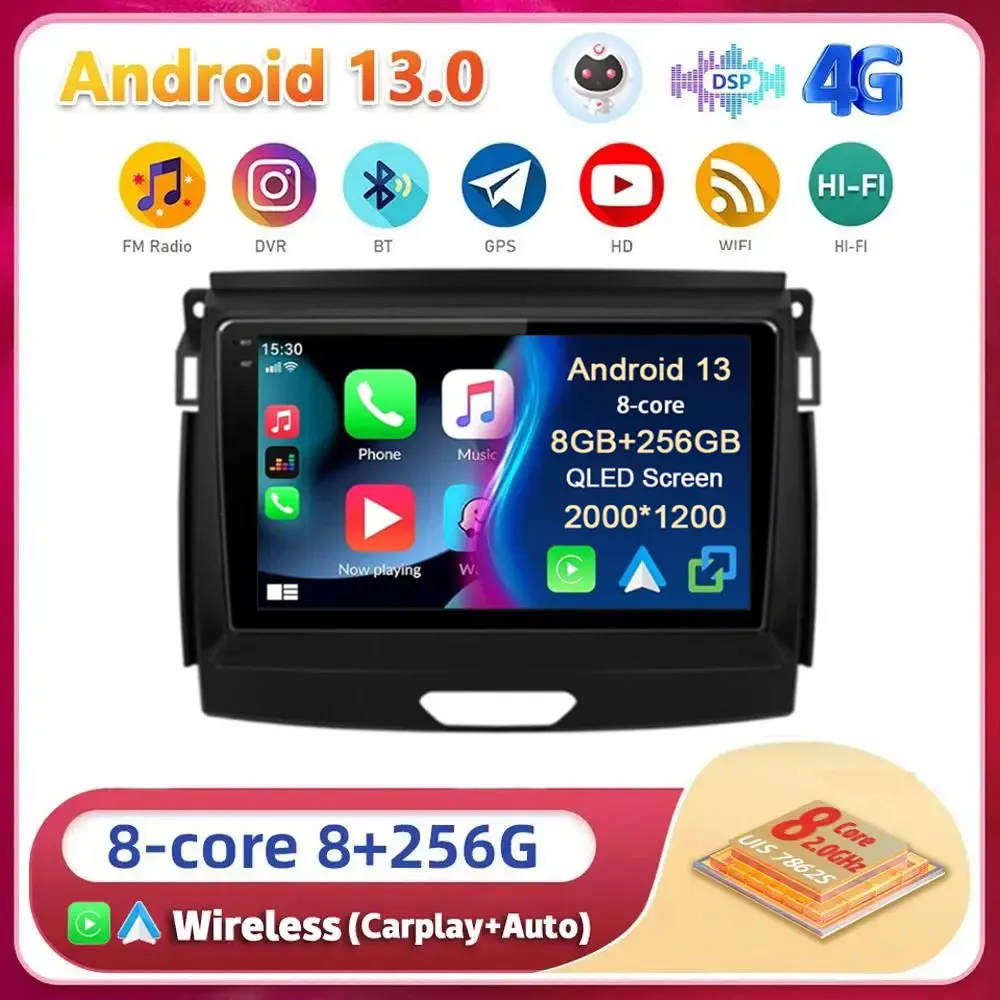 

Android 13 для Ford Ranger 2015 2016 2017 2018 2019 2020 Автомобильный радиоприемник с навигацией Мультимедийный плеер WIFI + 4G 360 Камера Carplay Auto