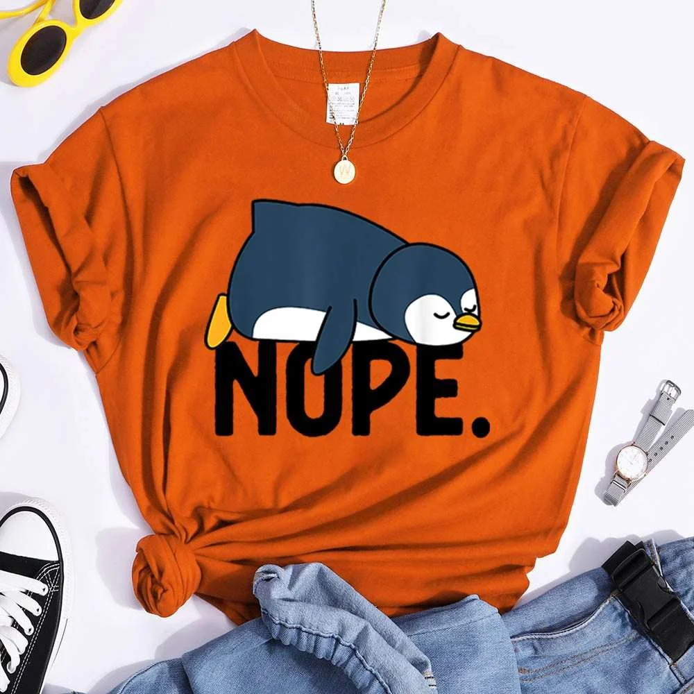 Funny Penguin Nope Print T-shirts For Women Summer Round Neck Tee Shirt Femme Fashion Casual T-shirts