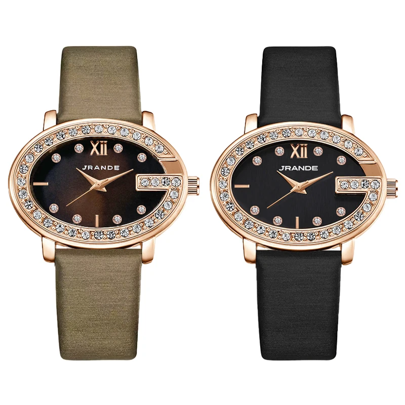 Fashion Women Watches Black Leather Waterproof Casual Hand Clock  Women wristwatch with rhinestones Elegant Female  watch brown