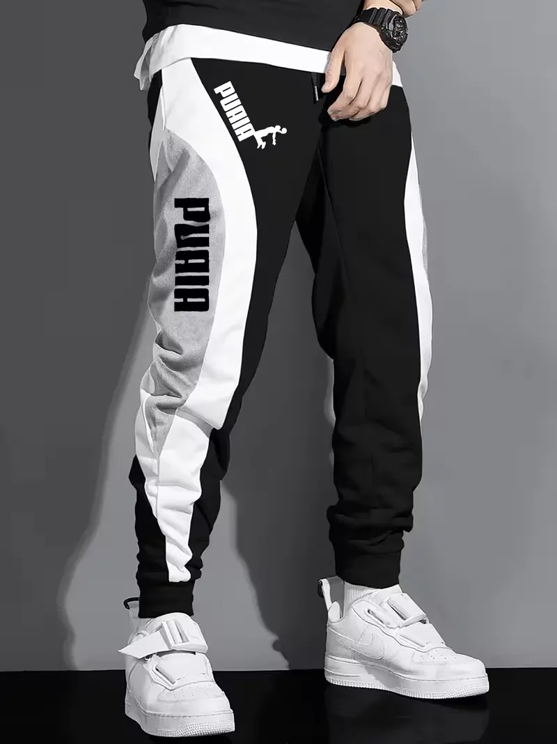 

Новое поступление весны и осени 2026, свободная повседневная спортивная одежда, брюки длиной до щиколотки с цветными блоками для мужчин