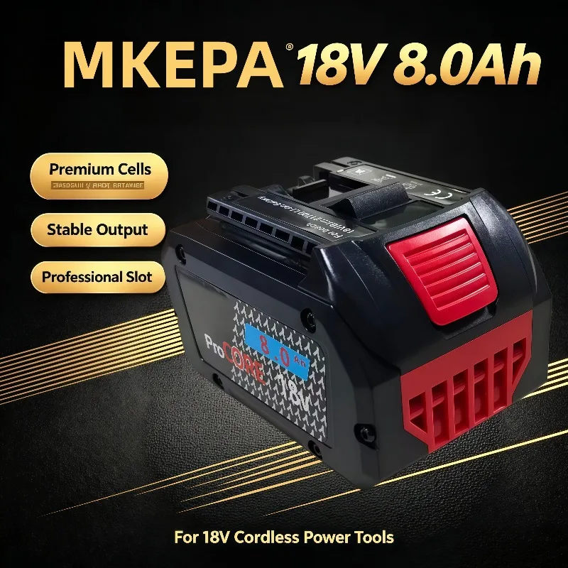 18V Pro‑CORE 8.0Ah Rechargeable Lithium‑ion Battery, 21700 Advanced Cells Deliver Outstanding Power Density