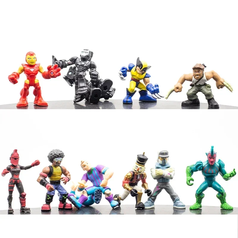 Pahlawan Super Marvel Iron Man Spiderman Wolverine Fortniting tentara figur aksi Mini Gashapon mainan Desktop ornamen hadiah anak-anak