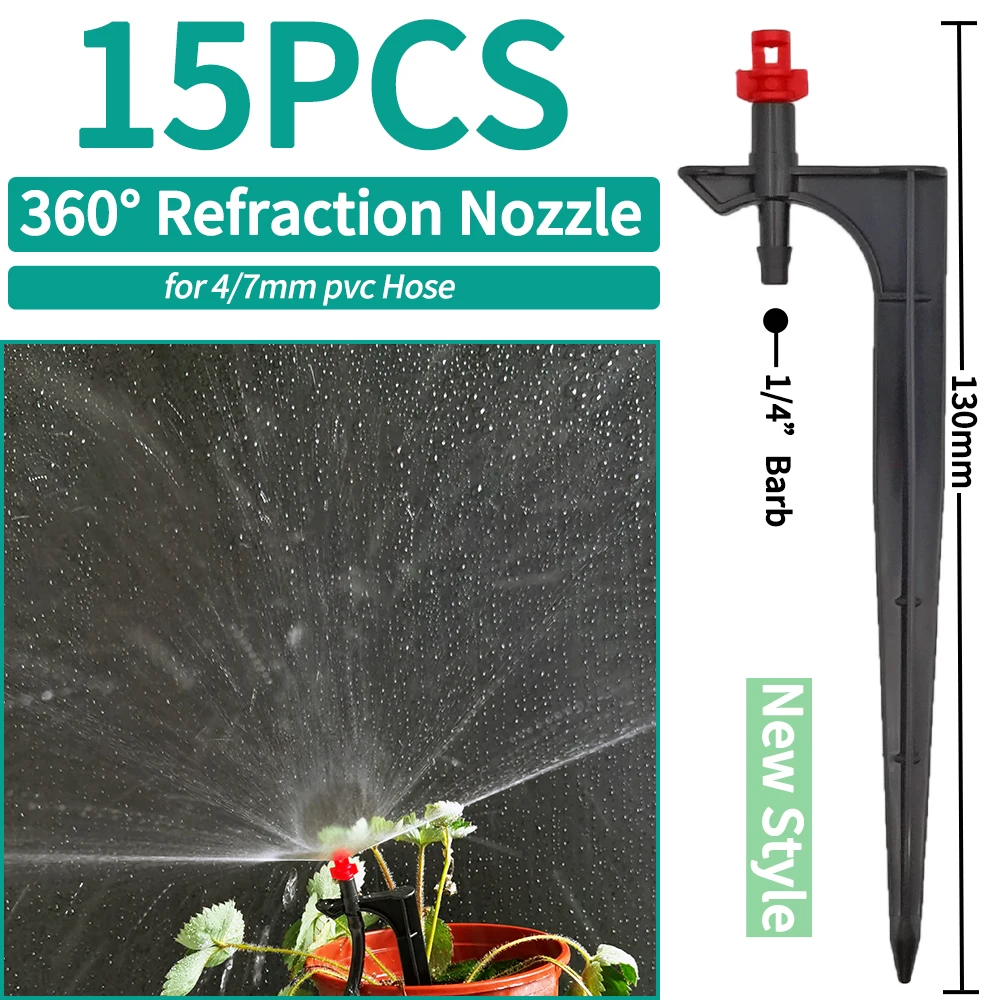 Oasis 15PCS Garden Watering Drip Irrigation Sprinkler Misting Nozzle on Stake Dripper Inserting ground fit 4/7mm Hose Greenhous