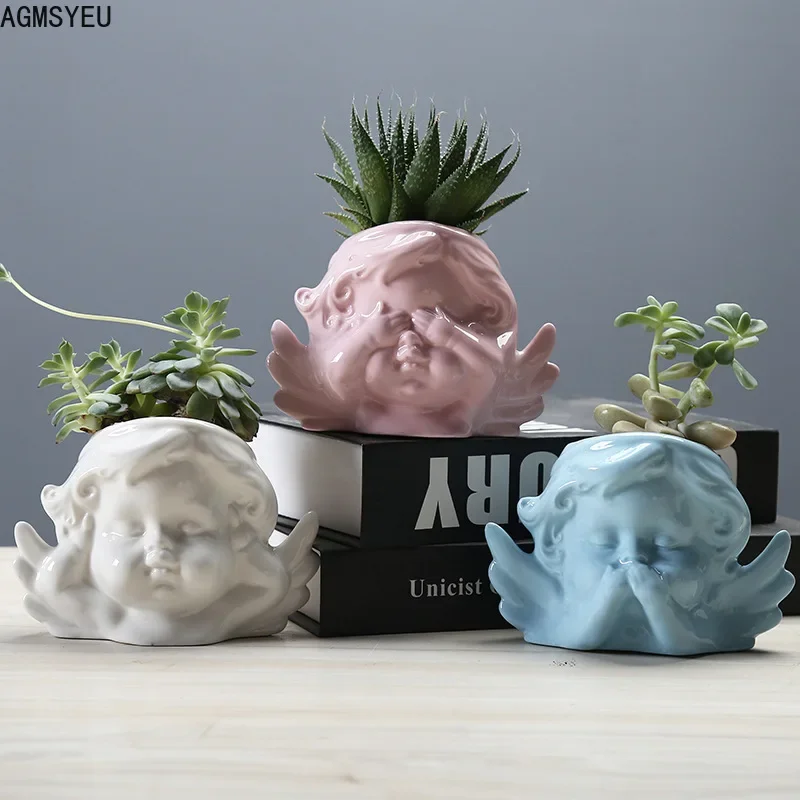 Creative character art flower pot white ceramic flower pot home balcony living room desktop plant potted decoration ceramic vase