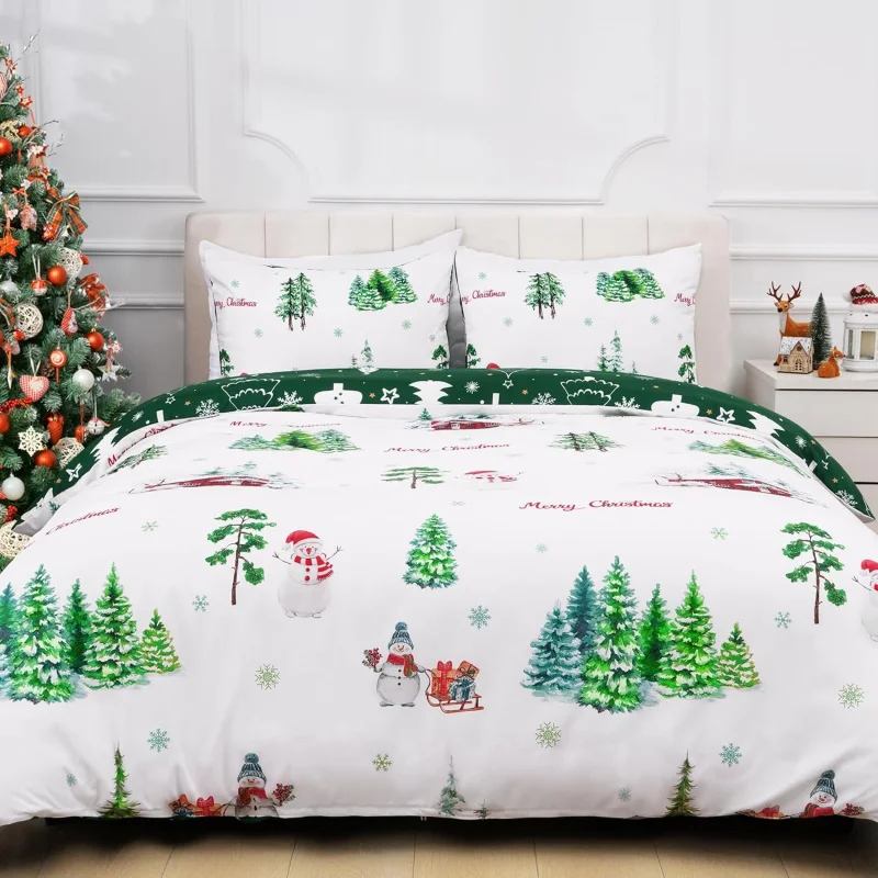 

3-piece Christmas size set, soft snowman with zipper duvet cover, bedding 1 duvet cover and 2 pillowcases