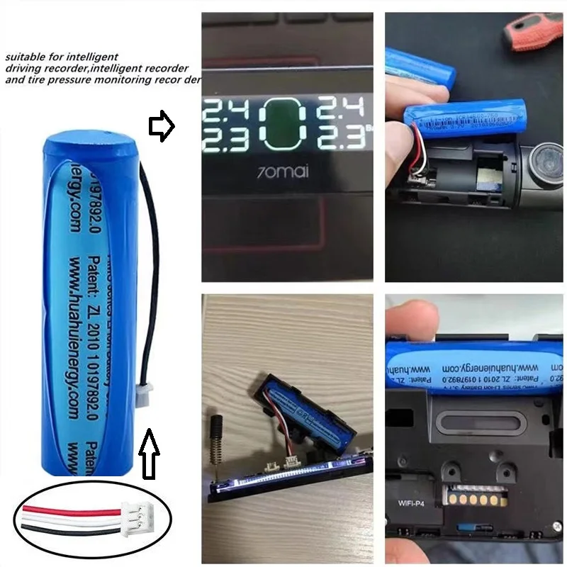 بطارية جديدة، كاميرا داش 70mai A800 A500 hmc1450 بطارية احتياطية، بطارية، قابس 3 أسلاك، 14 × 50 مم، 3.7 فولت، 500 مللي أمبير،...