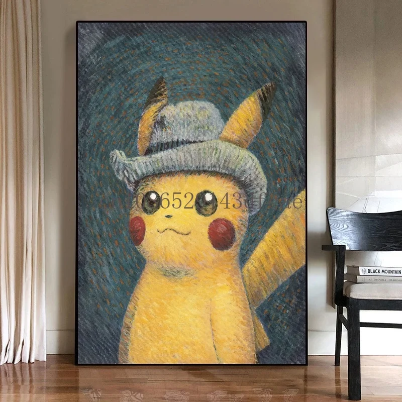 Van Gogh Museum Pokemon Anime Figuren Pikachu Aquarell Malerei Leinwand HD Poster und abstrakte Kunst Wandbilder Bild Home Decor