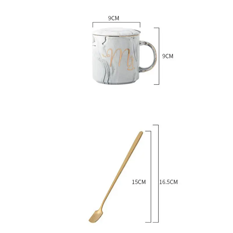 Mr＆Mrs Ceramic Mug With Lid and Stainless Steel Spoon Coffe Cup Gift for Couple Lovers 400/450ml