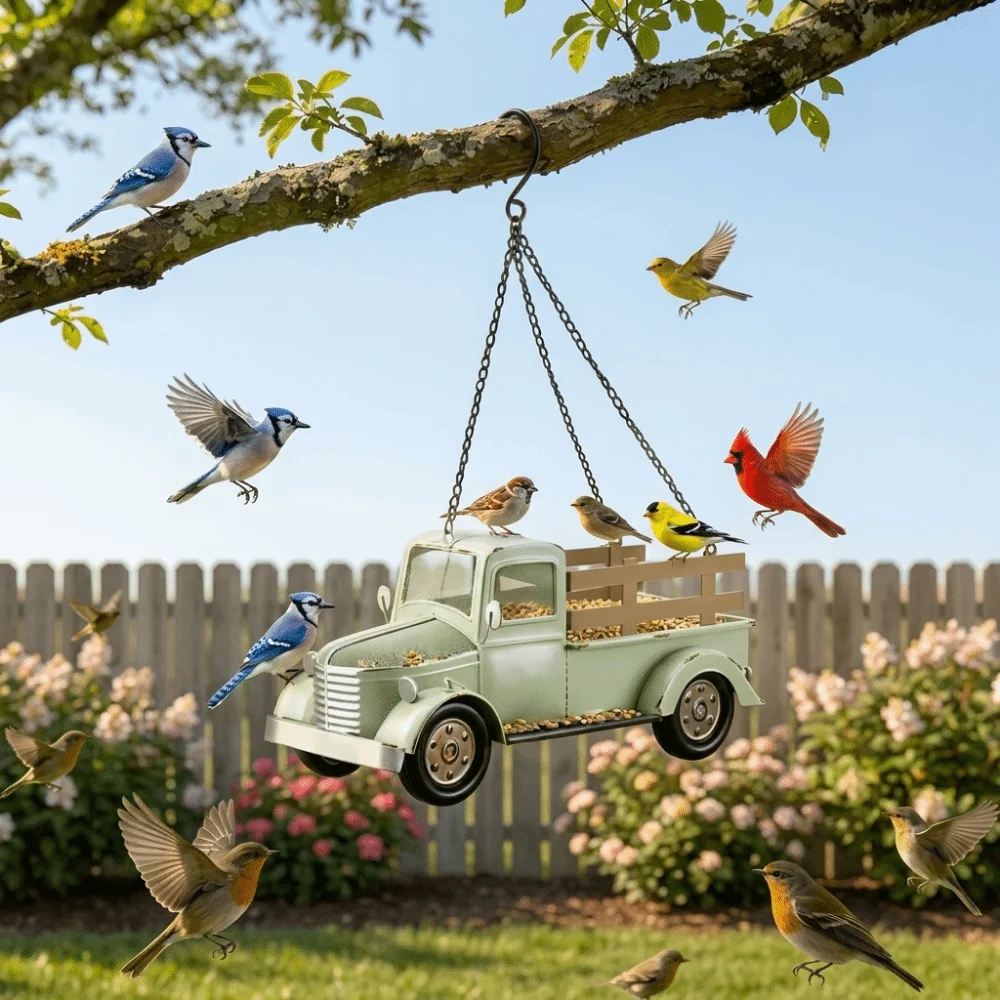 

Large Capacity Truck Bird Feeder Open Type Decorative Bird Feeding Station Resin Car Shape Wild Bird Feeder Pet Supplies