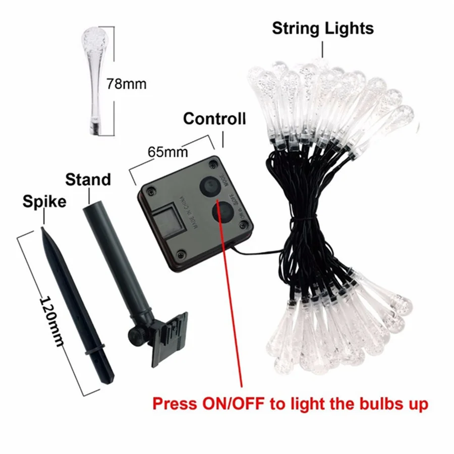 Гирлянда в виде капель воды на солнечной батарее, Рождественская Водонепроницаемая уличная лампа для сада, свадьбы, вечеринки, украшение, 20/30/50 светодиодов