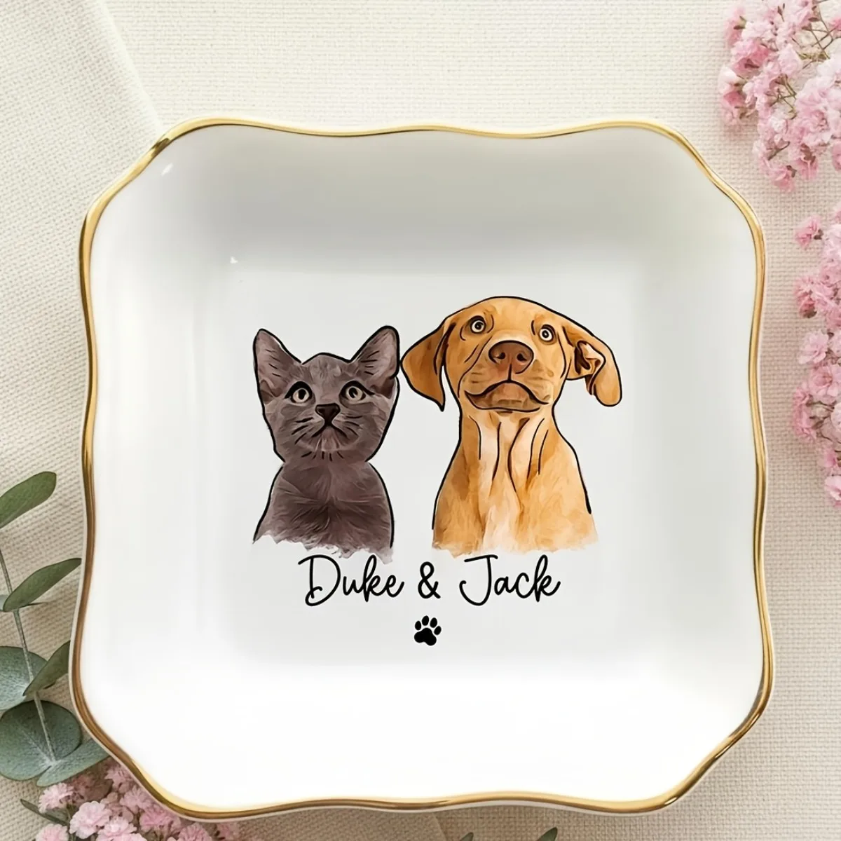 Custom Pet Portrait Ceramic Decor Plate, Personalized Gift