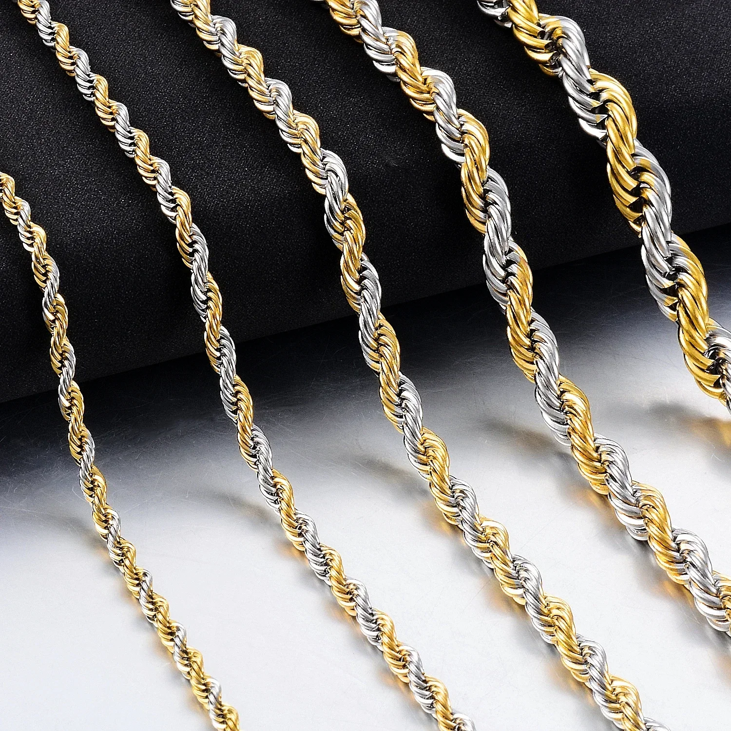 Hohe Qualität 2/3/4/5MM Klassische Twisted Seil Kette Edelstahl Halskette Kein Verblassen mode Schmuck Zubehör Für Männer Frauen