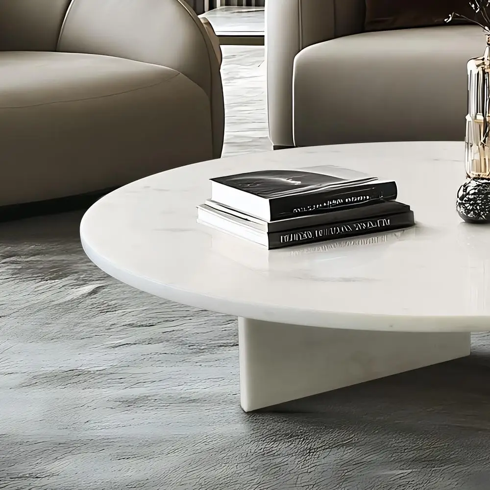 Mesa de centro de mármore natural branco peça central da sala de visitas de pedra real Ø35,4 polegadas