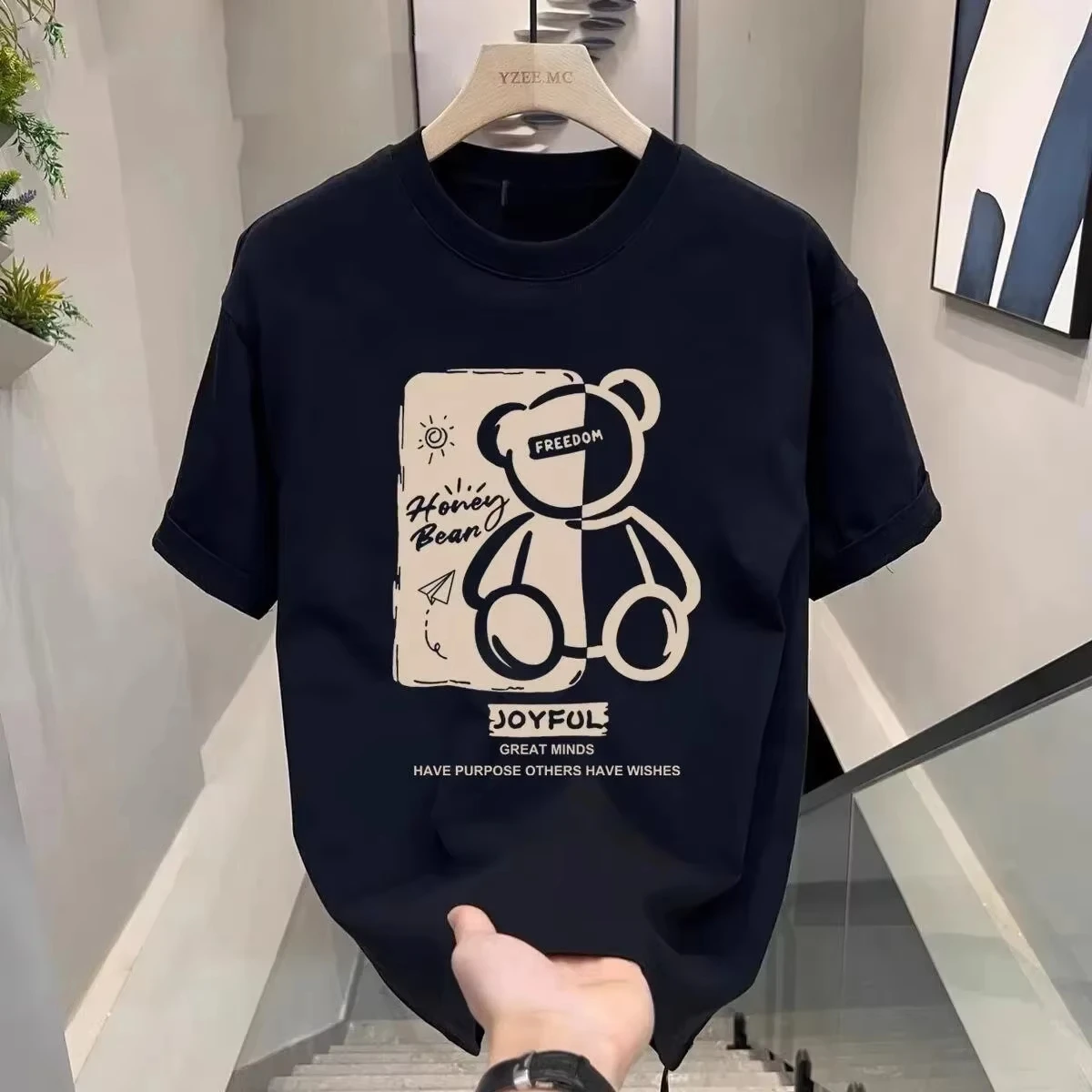 

2025 Cute Cartoon Bear Graphic T-Shirt for Men Women Summer Korean Style JOYFUL Casual Oversized Tee Streetwear Men's T Shirts