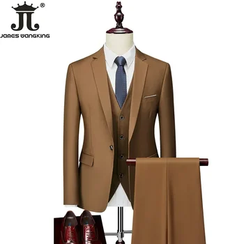 M-6XL 15 Colors ( Jacket+Vest+Pants ) Formal Business Office Men's Suits Groom Wedding Dress Party Dress Solid Color Suit 2 M-6XL 15 Colors ( Jacket+Vest+Pants ) Formal Business Office Men's Suits Groom Wedding Dress Party Dress Solid Color Suit 2