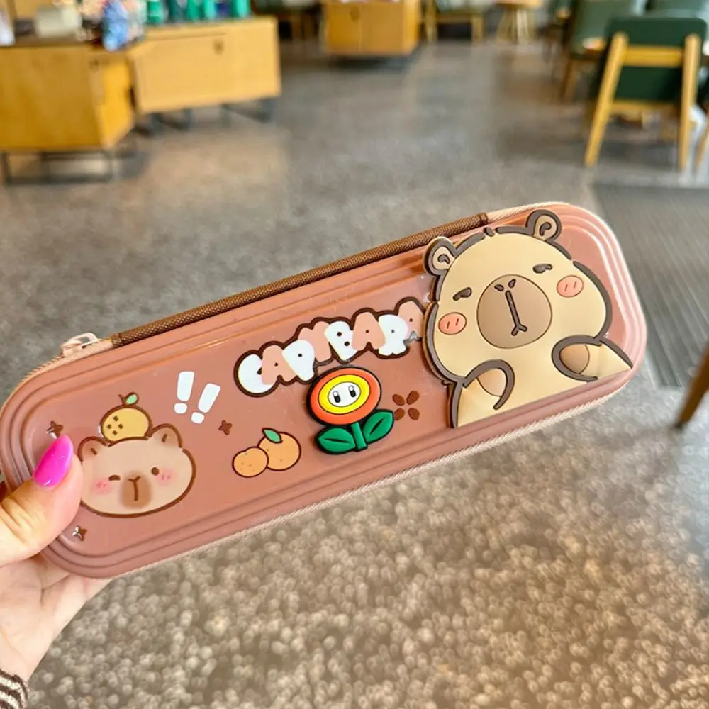 Trendy Cute Capybara Pencil Case Large Capacity School Office Supplies Pencil Bag Cartoon Durable Pencil Box Pouch