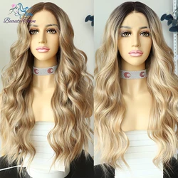 Perruque Lace Front Wig synthétique ombrée blond miel 613, 13x4, 28 pouces, pour femmes noires, perruque Cosplay 03/Use 180%