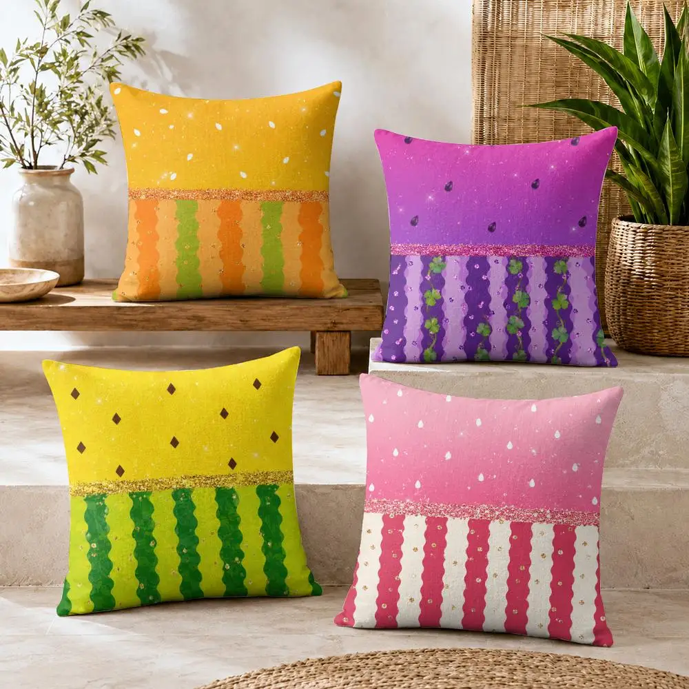 Tropical Fruit Theme Cushion Cover Summer Coolness Linen Organic Fabric Sofa Pillow Case Double-Sided Printing Home Decor