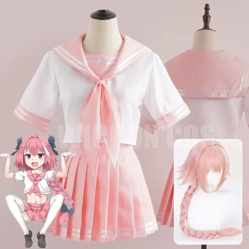 Anime Fate Apocrypha Astolfo Cosplay Costumes Dress Vestido Jk Uniform Halloween Costumes for Women Seaman's Suit Carnival Wig