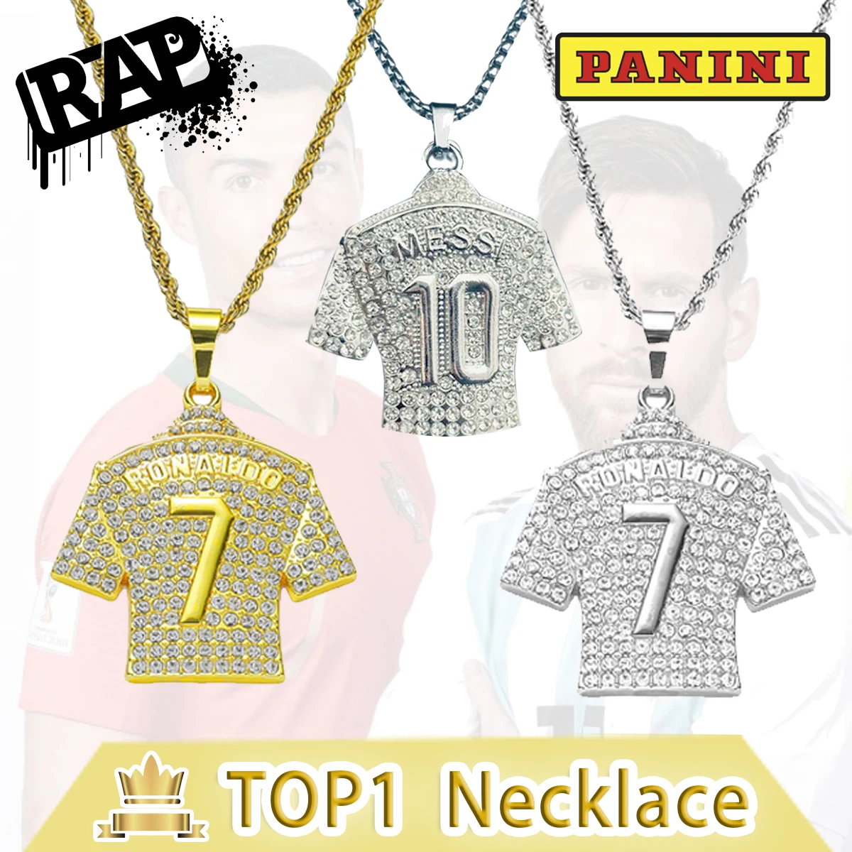 Necklace Ronaldo CR7 Messi 10 Jersey Full Zircon Pendant Chain Necklace For Men Boy Soccer Fans Hip Hop Jewelry Accessories