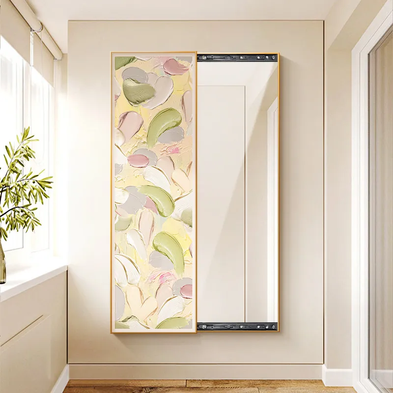 Cream wind entrance decorative painting abstract flower push-pull hidden full-length mirror