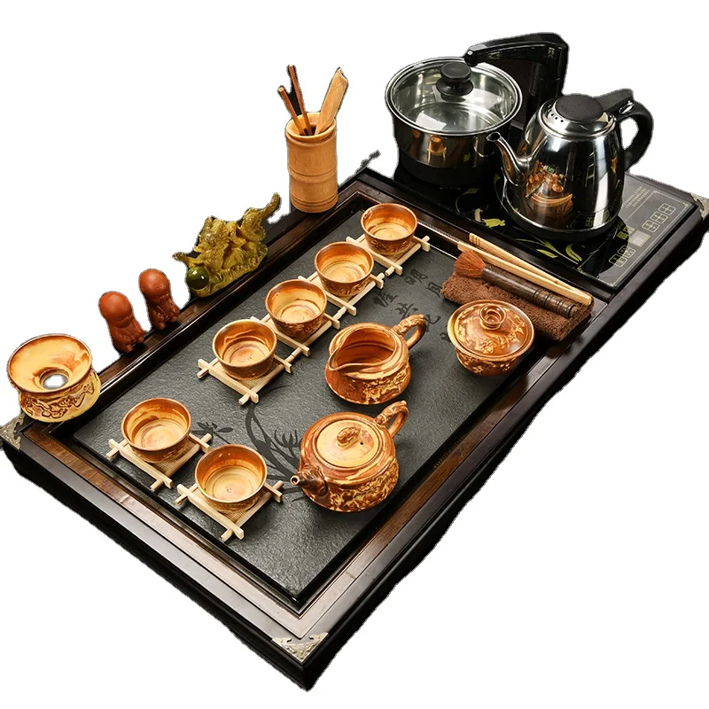 

Hot Selling Chinese Kongfu Tea Set Wooden Tea Tray Full-automatic Tea Kettle Teacups Gaiwan Commercial Gift