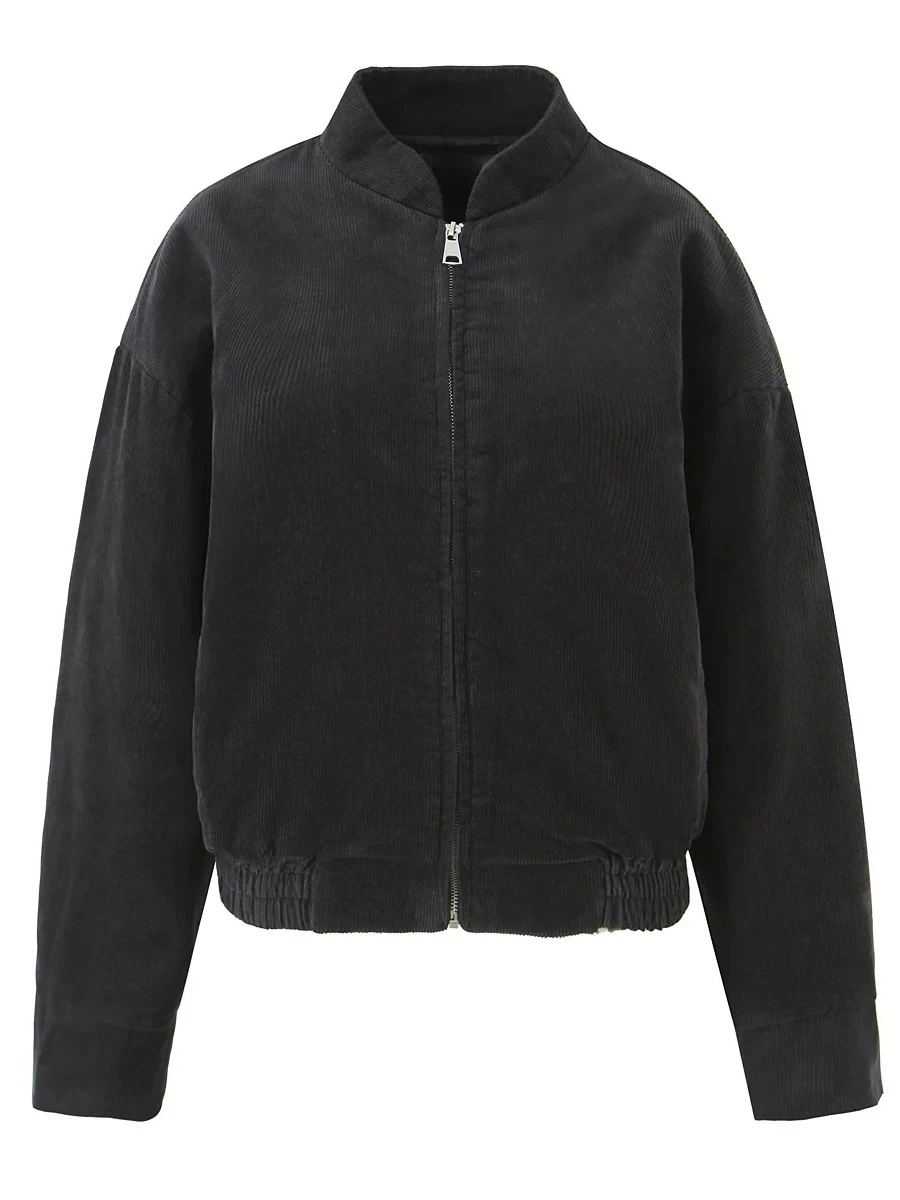 TWOTWINSTYLE Nozioni di base Cappotto alla moda per donna Colletto alla coreana Manica lunga Cerniera impiombata Giacca corta retrò francese Donna Autunno