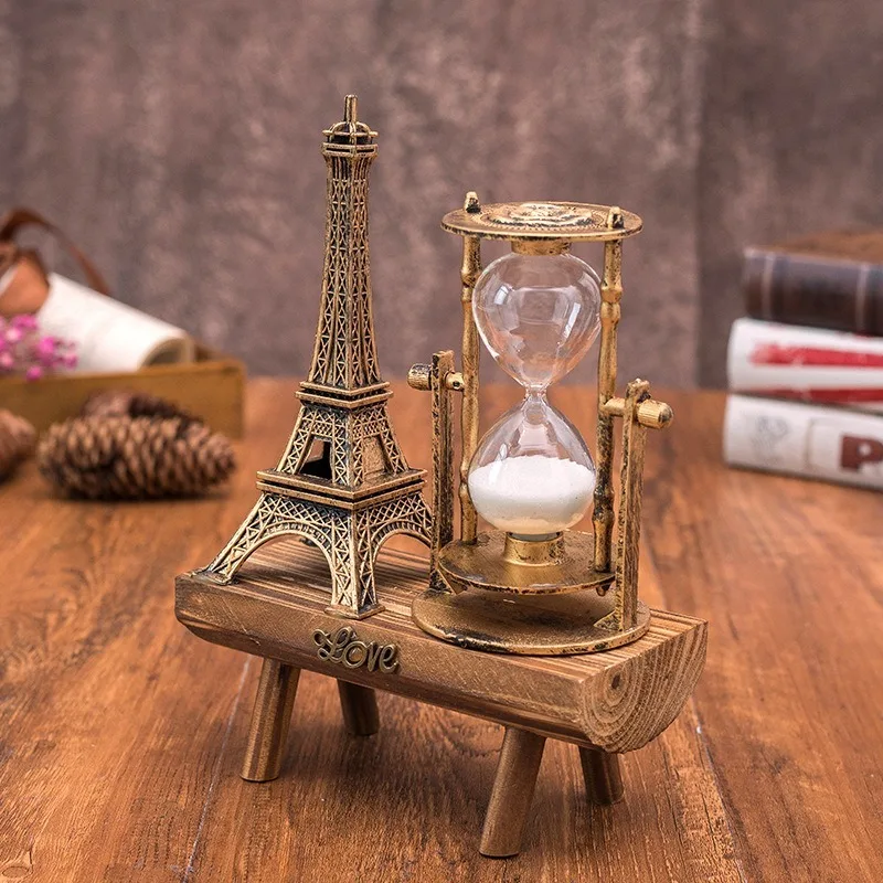 Retro torre Eiffel clessidra casa kawaii decorazione della stanza ornamento sul desktop semplice casa moderna pendolo in legno timer sabbia