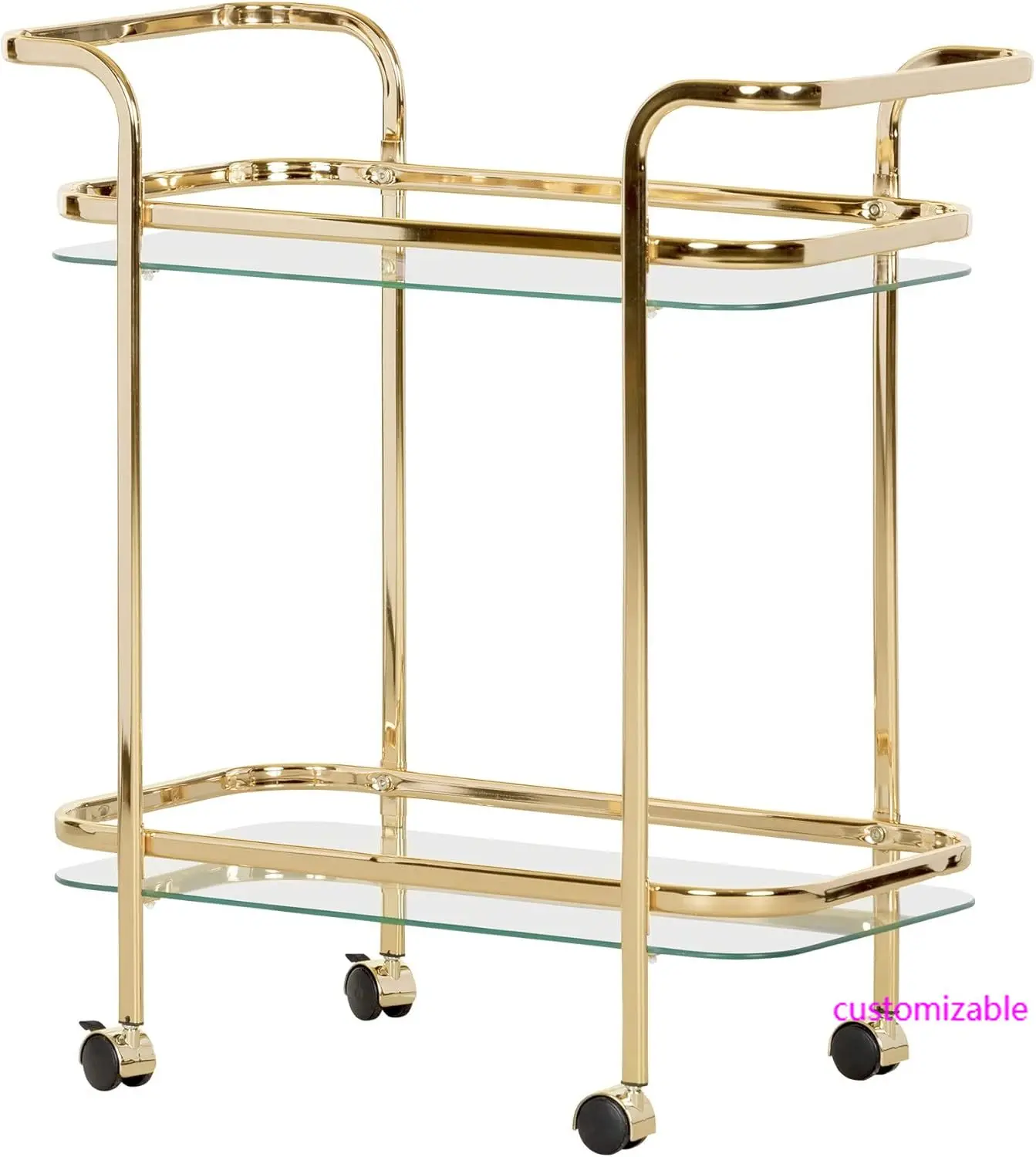 عربة بار ماليزا - ذهبي وزجاج، 13.75 بوصة عمق × 27 بوصة عرض × 29 بوصة ارتفاع