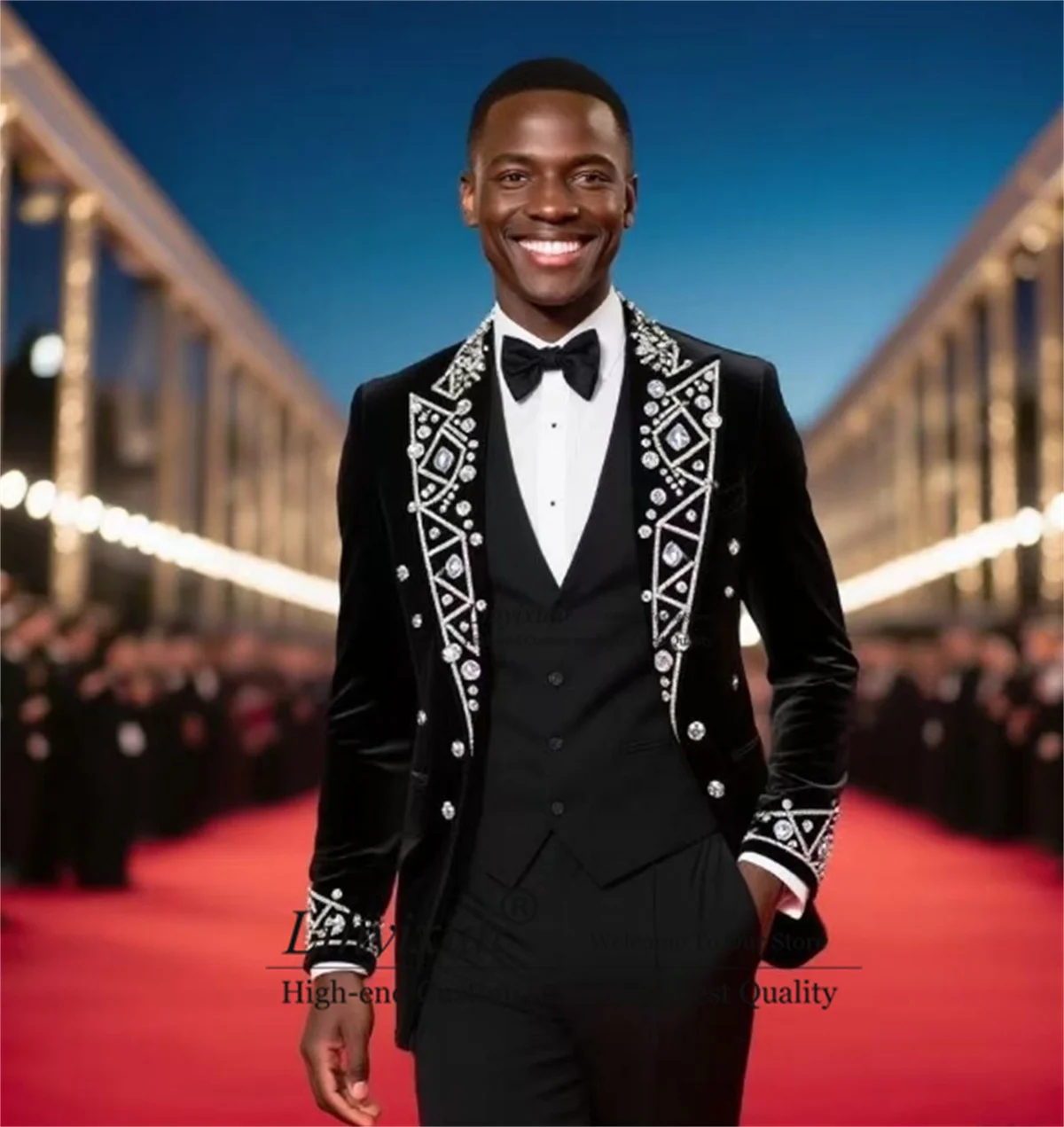 

Sparkly Beaded Crystals Men Suit For Wedding 3 Piece Sets Groom Tuxedos Slim Fit Groom Blazer Customized Male Ropa Hombre