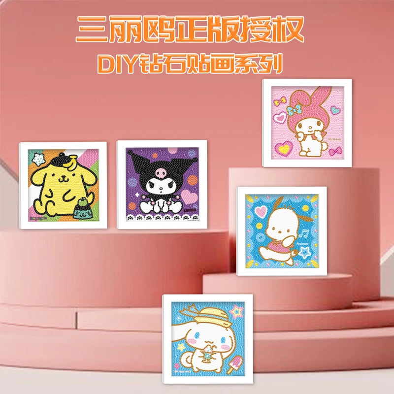 Sanrio 2023 New Puzzle Children Diy Handmade Diamond Painting Kuromi Cinnamoroll Creative Kuromi Diamond Painting Wood Frame