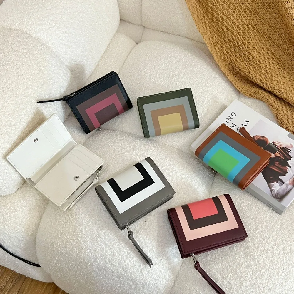 

New Contrasting Color Leather Change Bag Light Ultra-thin Card Bag First Layer Cowhide Niche Exquisite Zipper Small Wallet