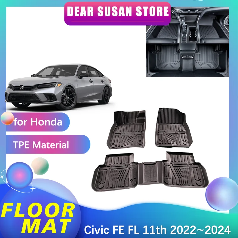 

Автомобильный напольный коврик для Honda Civic FE FL 11th 2022 ~ 2024 2023, панель, автозапчасти, ТПЭ вкладыш, коврик, коврик, пользовательский чехол, аксессуары для ковриков