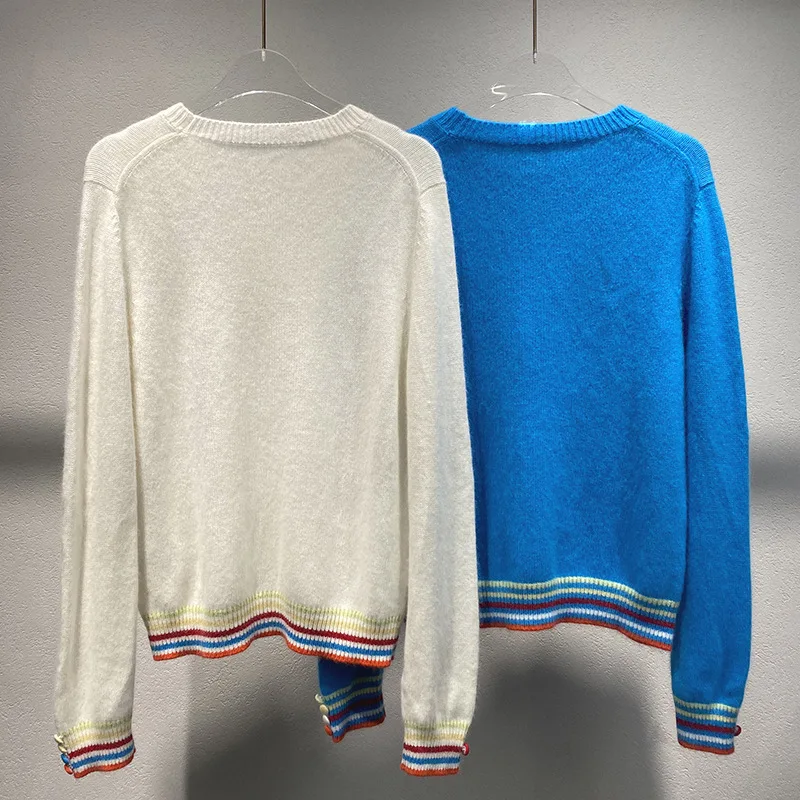 

Niche 2024 autumn and winter new striped crew-neck sweater simple all-matching bottom sweater top women
