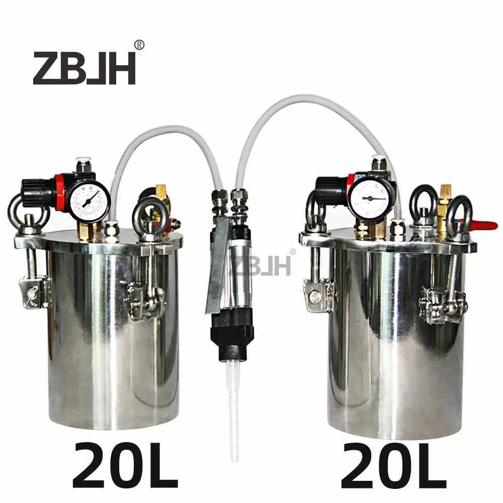 Abrasive Glue dispensing set, 2pcs 20L stainless steel tanks + 1pcs AB glue dispensing valve