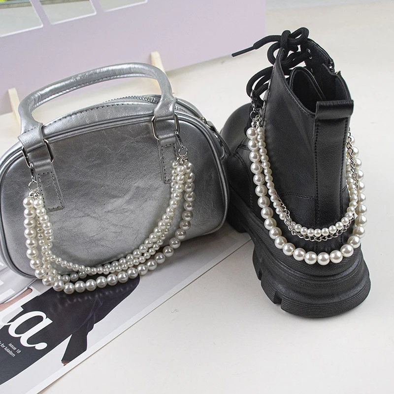 1PC Cyberpunk Style Multilayer Versatile Pearl Shoes Chains Accessories Boots Canvas Removable Shoes Chain Decor