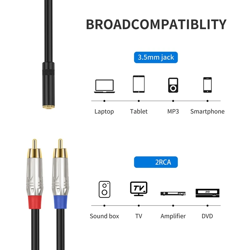 3.5Mm To 2RCA Sound Cable Female To Male Y 2RCA Splitter 3.5Mm Adapter For Phone Home Theater Amplifiers Speaker Stereo