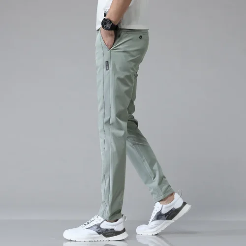 Imagen 2 del producto Pantalones informales rectos ajustados elásticos ultrafinos para hombre, pantalón deportivo de Golf transpirable de alta calidad, primavera y verano, 2024
