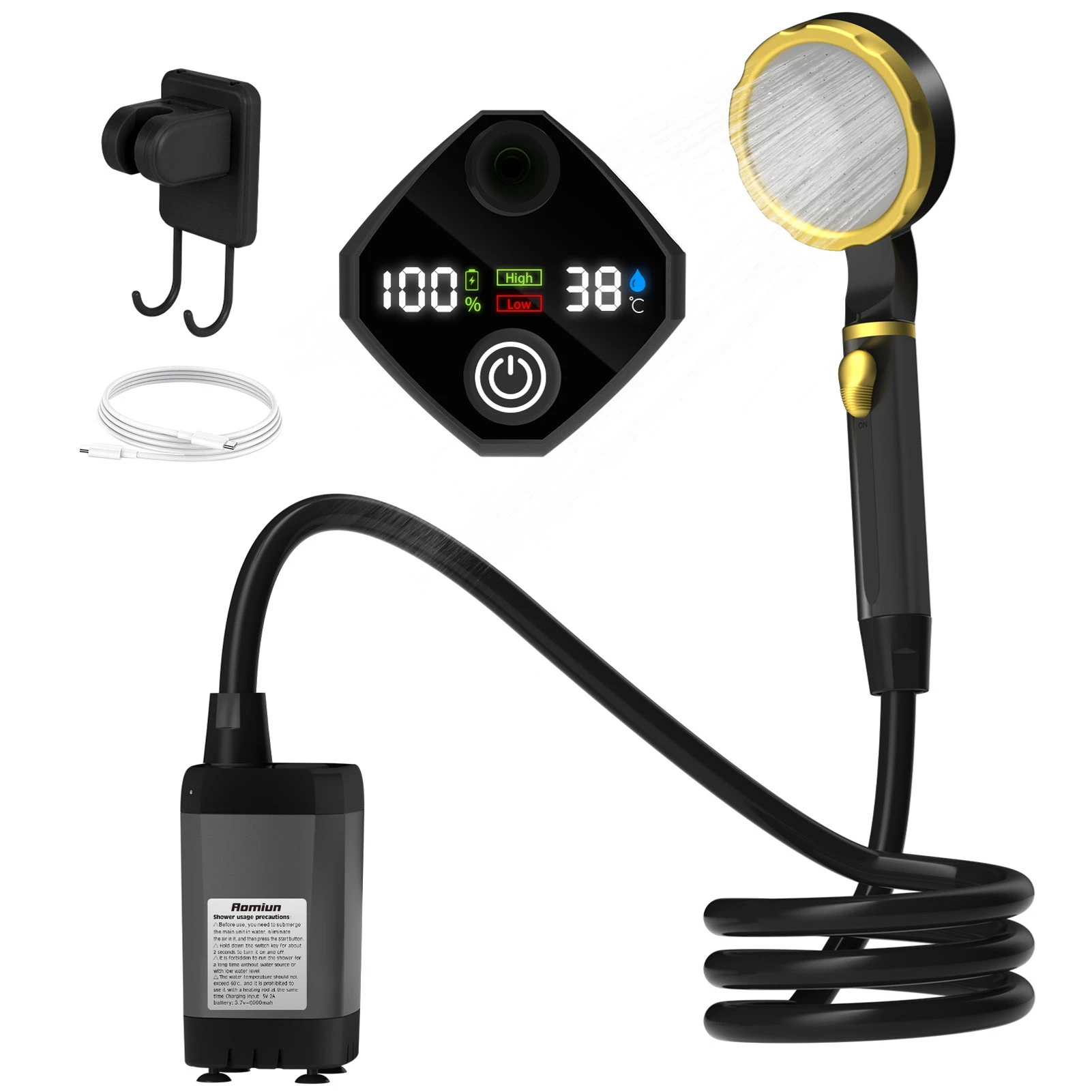 مضخة دش التخييم RV طقم دش خارجي مخيم دش ذكي شاشة ديجيتال قابل للتعديل طقم دش مضخة دش التخييم #4