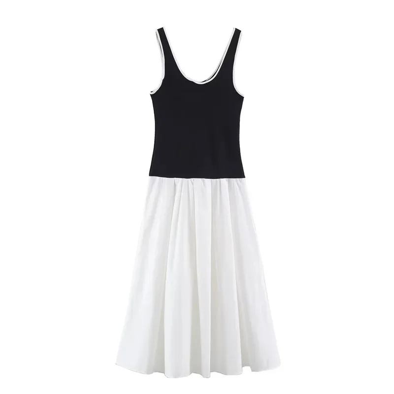 Womens Minimalist Sleeveless Long Dress Black White Color Block Summer Beach Vacation Elegant Outfit 2026