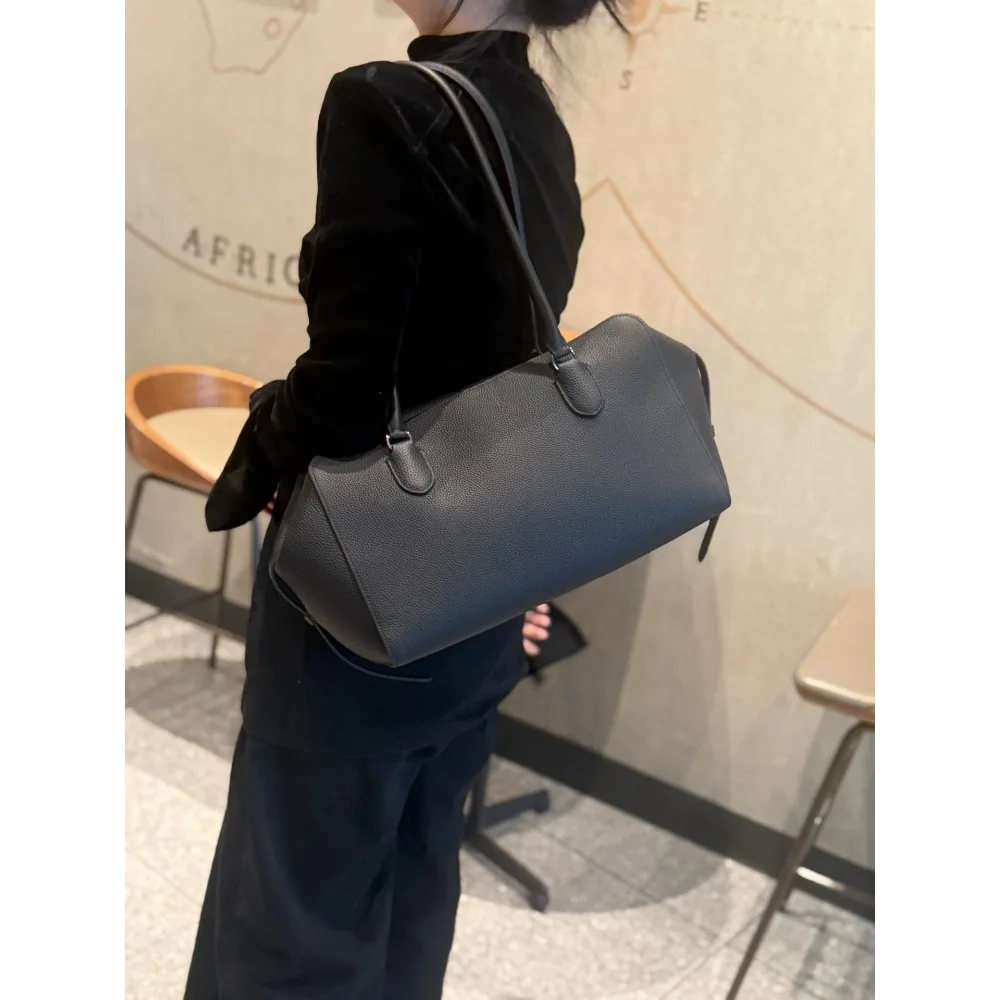 

First layer cowhide shoulder tote bag bowling commuting fashion designer lazy fashion portable casual bag women large capacity
