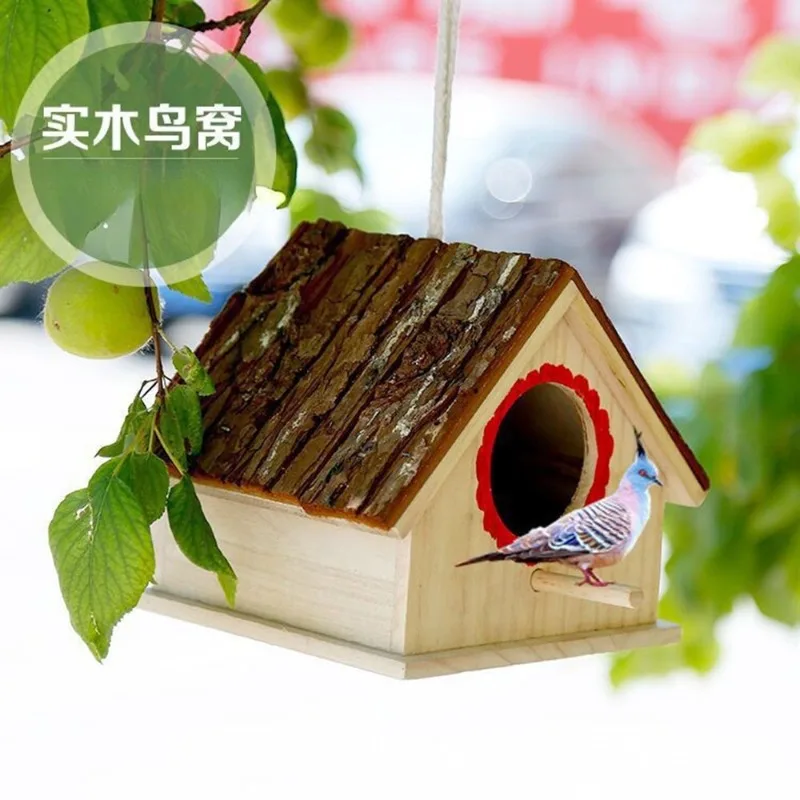 Wooden Bird Nest, Outdoor Parrot, Hummingbird, Birdhouse, Country Pendant, Creative Villa-style Solid Wood Ornament, Bird Feeder