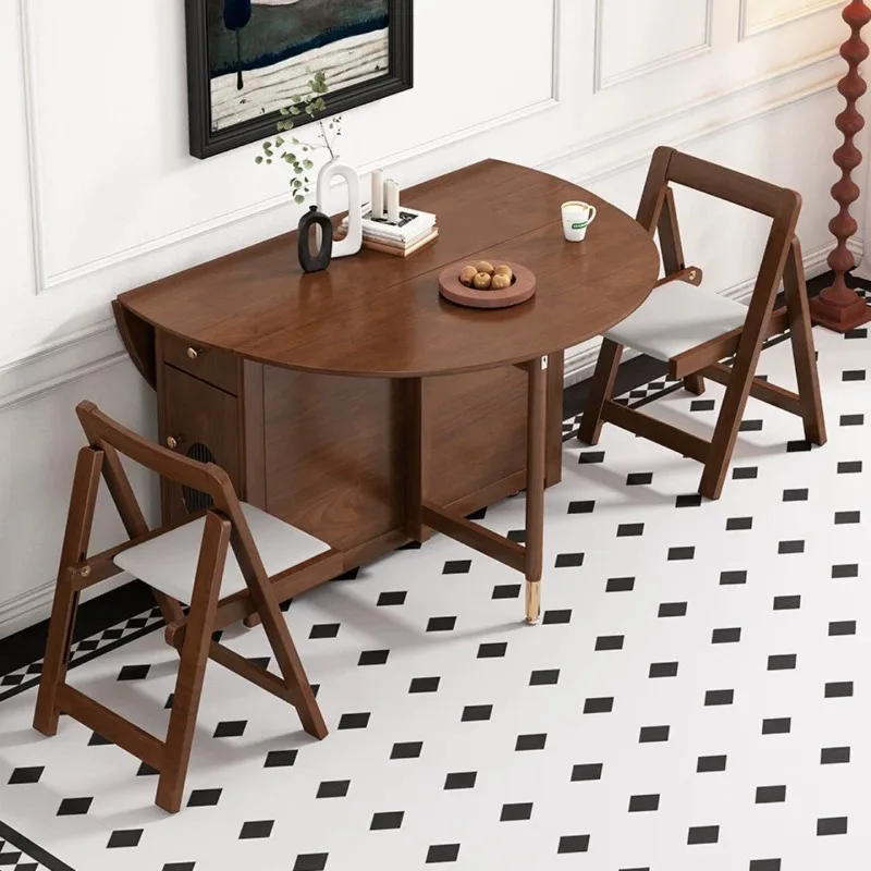 Wooden Foldable Dining Table Chairs Expands Seat for 4-6 People Space-Saving Folding Furniture for Home Office Kitchen Cafs