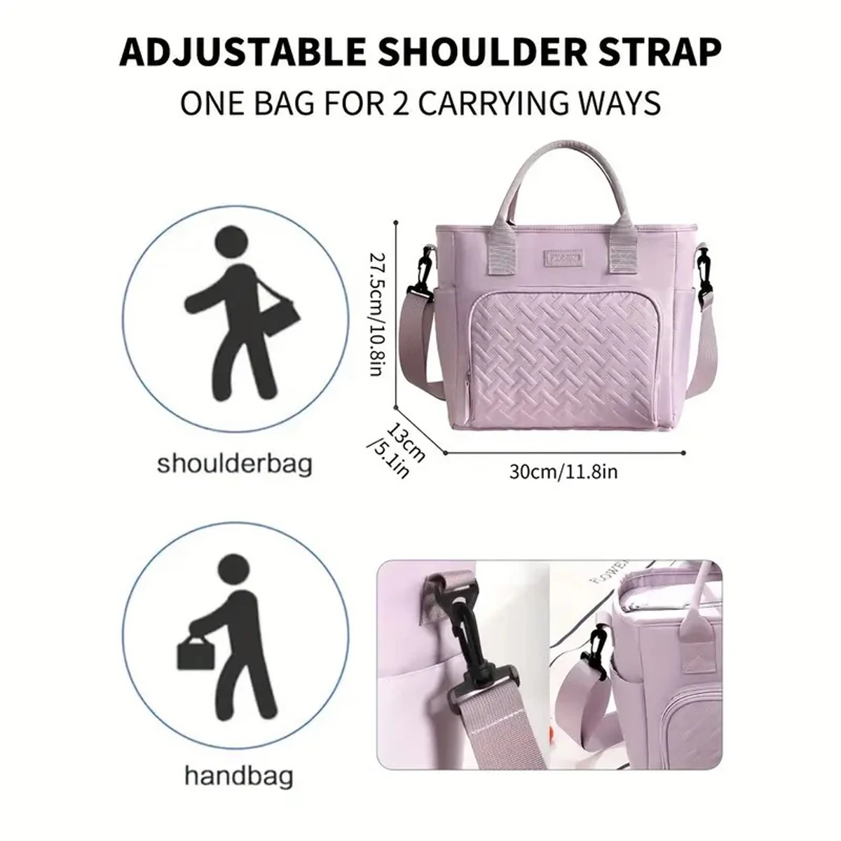 Große Isolierte Lunch-Tasche, Kühltasche, Handwaschbar, Langlebige Polyester-Lunchbox mit Gepolstertem Schultergurt für Arbeit, Schule, Picknicks – Detail 7