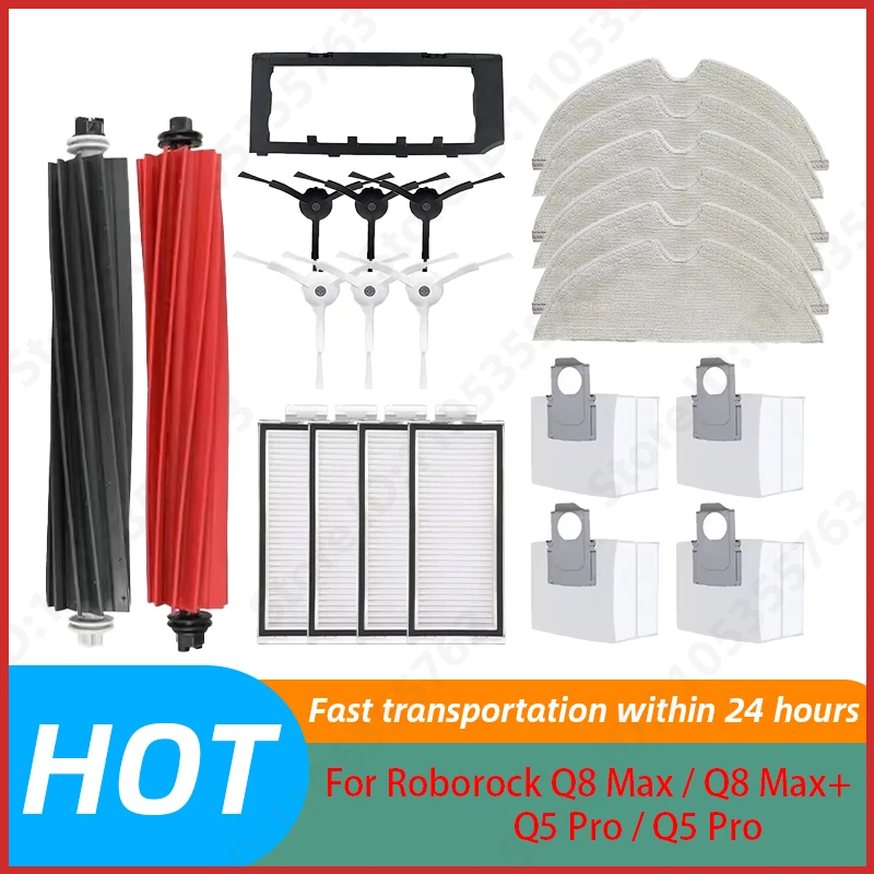 

Mop Cloths Dust Bag For Roborock Q8 Max/Q8 Max+/Q8 Max Plus/Q5 Pro/Q5 Pro+/Q5 Pro Plus Vaccum Parts Main Side Brush HEPA Filter